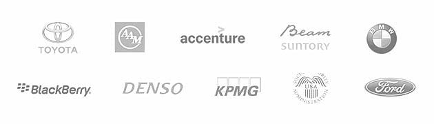 clients include Toyota, AAM, accenture, Beam Suntory, BMW, BlackBerry, DENSO, KPMG, USA Social Security Administration, Ford Motor Company